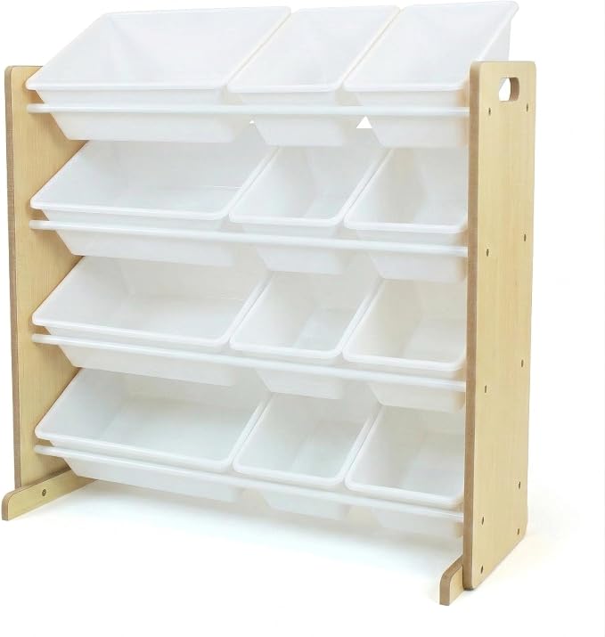 Humble Crew Toy Storage Organizer with 12 Removable Storage Bins for Kids Playroom, 4-Tier Toddler Toy Organization, Natural/White