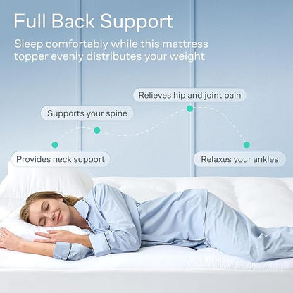 Niagara Sleep Solution Cloud-Like King Non-Slip Mattress Topper - 100% Cotton Top Mattress Pad for Back Pain Relief - Extra-Grip, Breathable & Naturally Cooling for Hot Sleepers, White