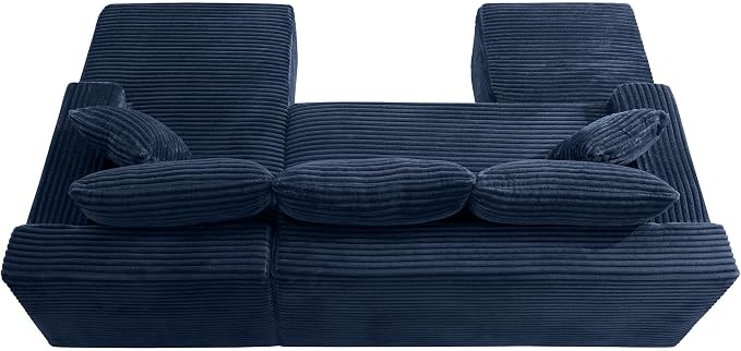 95-Inch U-Shaped Right Facing Corner Compressed Sofa Modular Sectional Boneless Cloud Sofa Floor Foam Couch W/Chaise Lounge & Ottoman, Corduroy Corner Boneless Cloud Couch