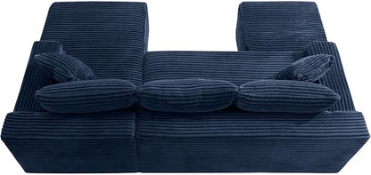95-Inch U-Shaped Right Facing Corner Compressed Sofa Modular Sectional Boneless Cloud Sofa Floor Foam Couch W/Chaise Lounge & Ottoman, Corduroy Corner Boneless Cloud Couch