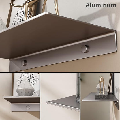 Danpoo 16 inch Gray Metal Floating Shelves for Wall Organizer & Storage, Display Shelves for Bathroom, Living Room, Kitchen, Bedroom(2-Pack)