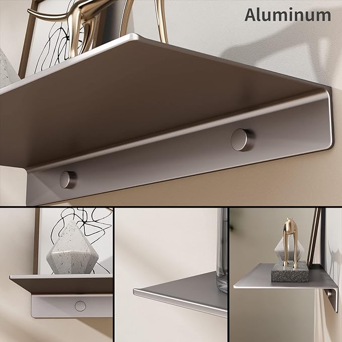Danpoo 12 inch Gray Metal Wall Shelf Small Floating Shelf for Wall Organizer & Storage, Display Shelf for Bathroom, Living Room, Kitchen, Bedroom