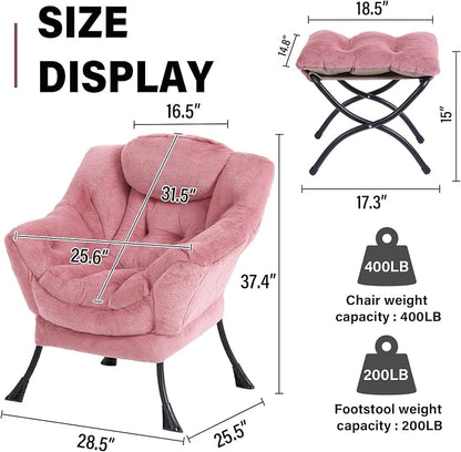 Lazy Chair with Ottoman, Modern Accent Chair Contemporary Sofa Chair with Armrests, Reading Chair and Folding Footstool Set for Living Room, Bedroom, Office