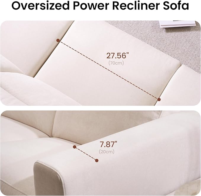 ModernMate Power Recliner Sofa Set with 3-Seater & Loveseat, Oversize Zero Gravity Modular Sectional Couch with Manual Adjustable Headrest, Zero Wall Hugger, USB & Type-C Ports, 27.6" Wide Seat, Beige