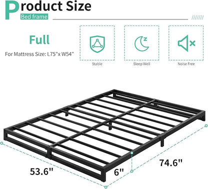 Lutown-Teen 6 Inch Full Size Bed Frame No Box Spring Needed, Heavy Duty Metal Platform Beds with Sturdy Steal Slats for Mattress Foundation, Easy Assembly, Noise Free, Black