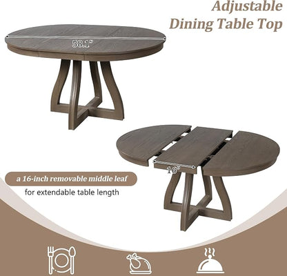 LUMISOL 42"-58" Extendable Round Dining Table for 4-6, Farmhouse Kitchen Table with 16” Middle Leaf and Curved Table Legs for Kitchen, Dining Room, Apartment, Espresso