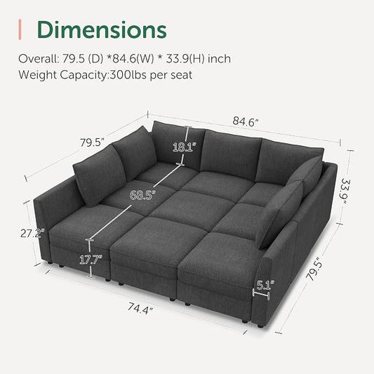 HONBAY Modular Sectional Sleeper Sofa with Storage, Modular Convertible Sectional Couch Bed Module Sleeper Couches for Living Room - Snowflake Velvet Grey