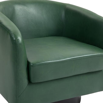 360° Swivel Barrel Accent Chair Armchair, Faux Leather Modern Round Club Arm Chair Upholstered Single Sofa Seating Corner Nook Side Reading Seat for Living Room, Office, Bedroom - Green