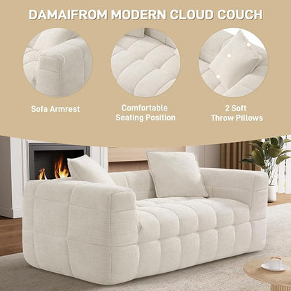 66.5" Loveseat Boneless Couch,Comfy Cloud Sectional Sofa with Deep Seat,Modern Upholstered Chenille Love Seat Sofa, Small Couches for Living Room, No Assembly Required Tufted Sofas, Beige White
