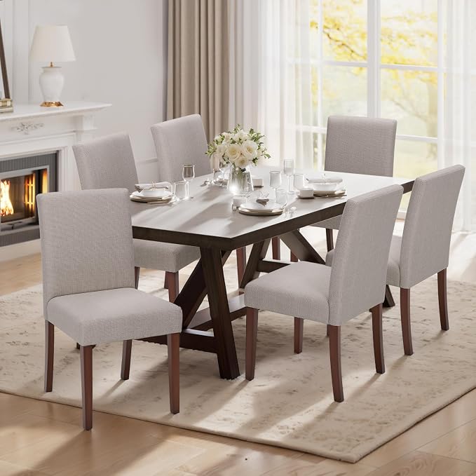 MALOL Upholstered Dining Chairs Set of 6, Modern Fabric Dining Room Chair, Wooden Dining Chair, Kitchen Side Chairs, Farmhouse Dinner Chair with High Back for Kitchen, Brown