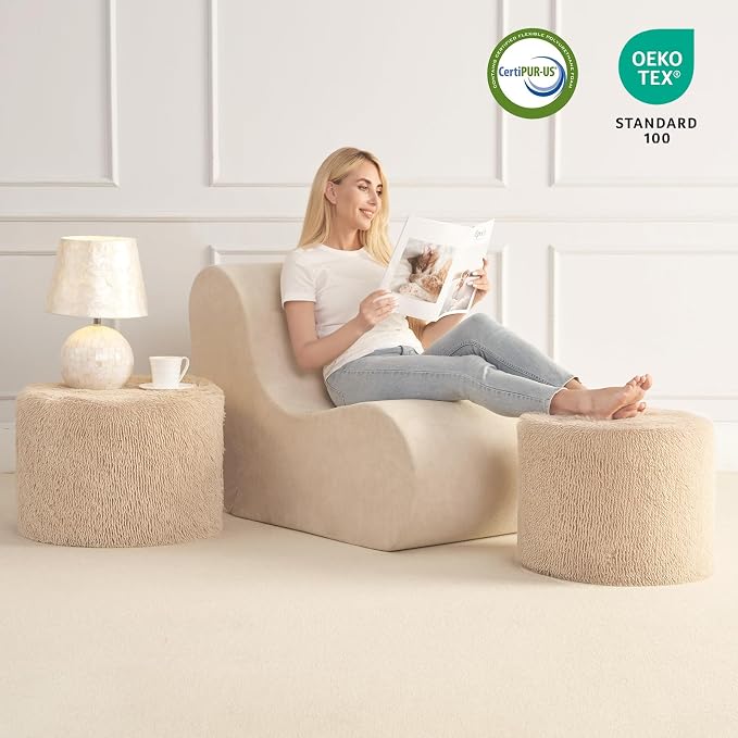 Hansleep Whole Foam Pouf Ottoman, Durable Sturdy Stool with Washable Cover Brown