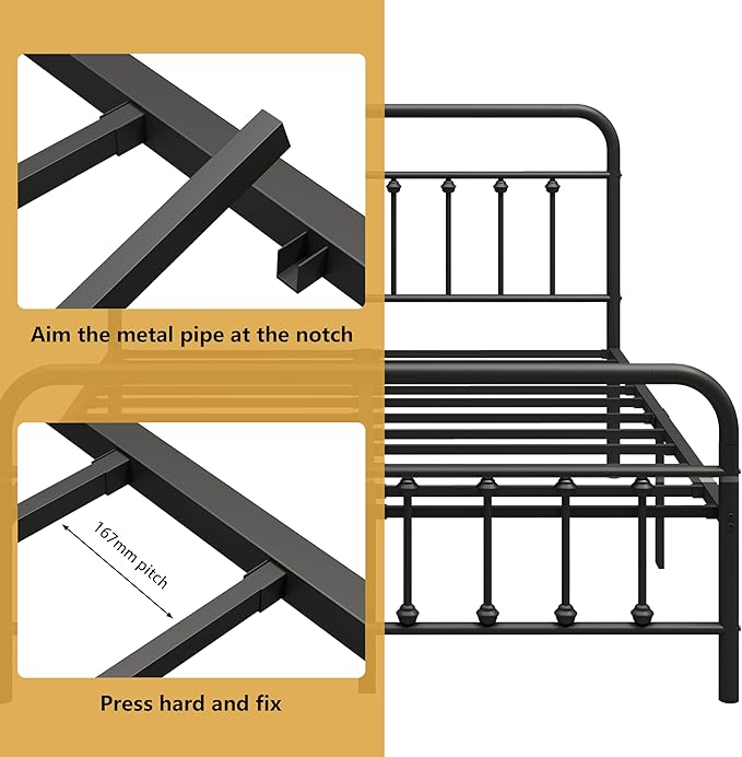 Vengarus King Metal Bed Frame with Victorian Headboard & Footboard, Black | 14" King Metal Platform Frame, Heavy Duty Steel Slat Support, Noise Free, No Box Spring Needed, Easy Disassembly & Transport