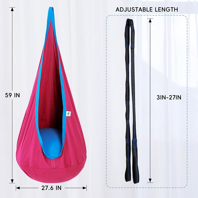 OUTREE Kids Pod Swing Seat, Cotton Child Hammock Swing Chair, Sensory Swing for Indoor and Outdoor Use, Pink and Blue