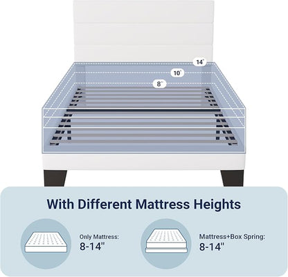 Allewie Twin Size Platform Bed Frame with Velvet Upholstered Headboard and Wooden Slats Support, Fully Upholstered Mattress Foundation/No Box Spring Needed/Easy Assembly, White