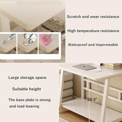 Rolling Computer Desk, 31.5 Inch Small Desks For Small Space, Portable Small Computer Desk with Monitor Stand & 3-Tier Storage, Portable Desk on Wheels for Writing, Home Office, Small Desk for Bedroom