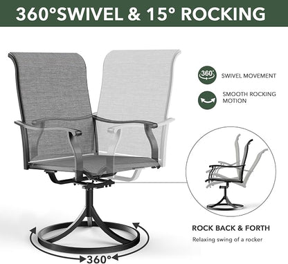 Outdoor Patio Set, 37" Square Glass Dining Table and 4pcs Swivel Chairs, All-Weather Patio Furniture Set with 1.7" Umbrella Hole for Garden Backyard Lawn Poolside
