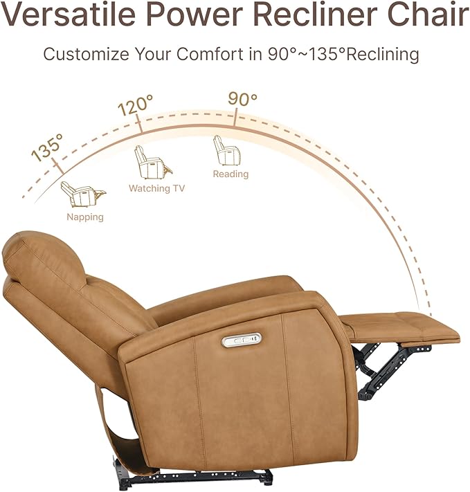 KISLOT Wall Hugger Power Recliner Chair with USB & Type-C Ports Faux Leather Recliner 135° Reclining Small Space Electric Sofa for RV Living Room Bedroom