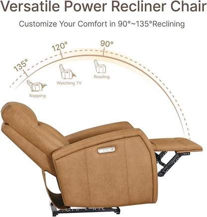 KISLOT Wall Hugger Power Recliner Chair with USB & Type-C Ports Faux Leather Recliner 135° Reclining Small Space Electric Sofa for RV Living Room Bedroom