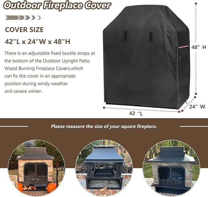 Outdoor Fireplace Cover,Heavy Duty 600D Waterproof Cover for 42inch Tall Patio Wood Burning Fireplaces,42" L x 24" W x 48" H, Black
