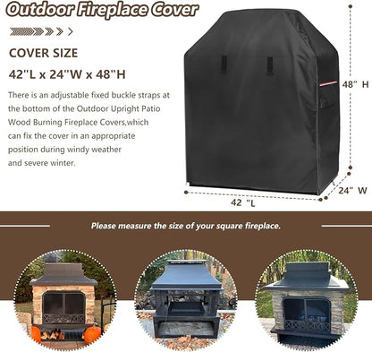 Outdoor Fireplace Cover,Heavy Duty 600D Waterproof Cover for 42inch Tall Patio Wood Burning Fireplaces,42" L x 24" W x 48" H, Black