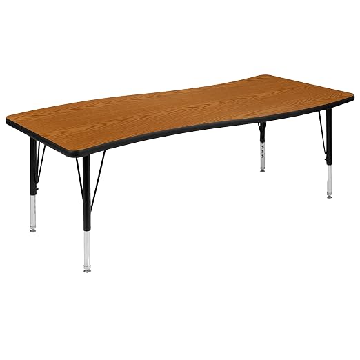 EMMA + OLIVER 26" W x 60" L Rectangular Wave Flexible Collaborative Oak Kids Adjustable Activity Table