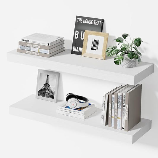 White Floating Shelves for Wall, 23.6'' Wall Mounted Shelves for Bathroom,Bedroom,Living Room,Kitchen&Office,Set of 2