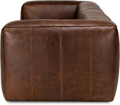 Valencia Graz Leather Wide Sofa 92" | Premium Full Semi-Aniline Leather | Modern Wide Couch with Unique Variations, Legless Design for Living Room, Chocolate