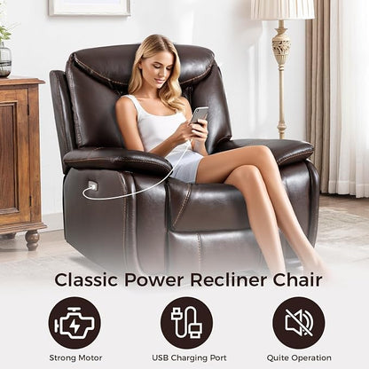 HAOMARKETS Electric Recliner Chair Set of 2, Soft PU Leather Power Recliners with Padded Backrest, Single Overstuffed Heavy Duty Reclining Sofa for Living Room Bedroom, Dark Brown