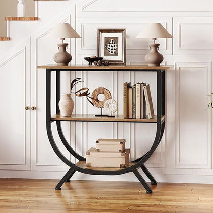 Trironsun 3 Tier Console Table with Storage 30" Height Entryway Table with Open Shelves Industrial Sofa Table Behind Couch for Living Room Hallway Entrance (Rustic Brown)