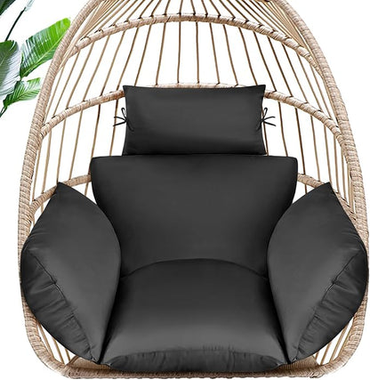 MAGIC ELEPHANT Egg Chair Cushion, Memory Foam Indoor Outdoor Hanging Egg Chair Cushion Replacement, Patio Basket Swing Cushion with Headrest (Black)
