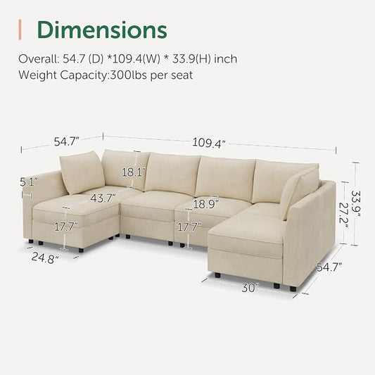 HONBAY Modular Sectional Sofa Couch with Storage, Modern U Shaped Sectional Sofa, Convertible Sectional Couch for Living Room - Beige