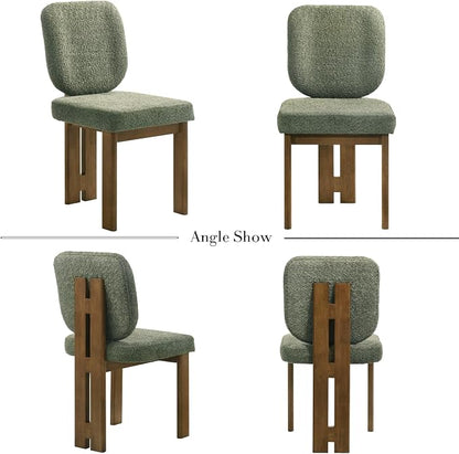 CIMOTA Chenille Dining Chairs Set of 2, Modern Upholstered Side Chairs with Walnut Wooden Frame and Contoured Backrest, Mid-Century Inspired Accent Chairs for Dining Room, Green
