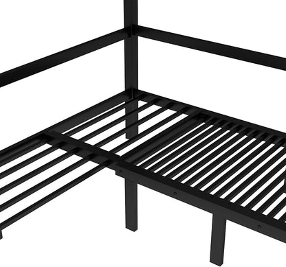 Bellemave Queen Over Queen Futon bunk Bed, Lower bunk can be Pulled Out in Three Sections, Loft Bed with Sofa for Teens, Adults, Bedroom, Black(Excluding Cushions and mattresses)