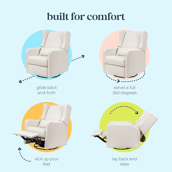 Carter’s Arlo Glider Recliner Nursery Chair - Water & Stain Resistant Glider Rocking Chair for Nursery - GREENGUARD Gold, FSC & Certi-PUR US Certified - Cozy Cream Swivel Rocker Recliner Chair