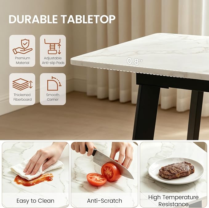 47.2"-63" Extendable Dining Room Table Set for 4-8 People, White | Removable Extension Leaf, Robust MDF Rectangle Tabletop, 6 Grey U-shaped PU Leather Chairs, Heavy Duty Modern Kitchen Table