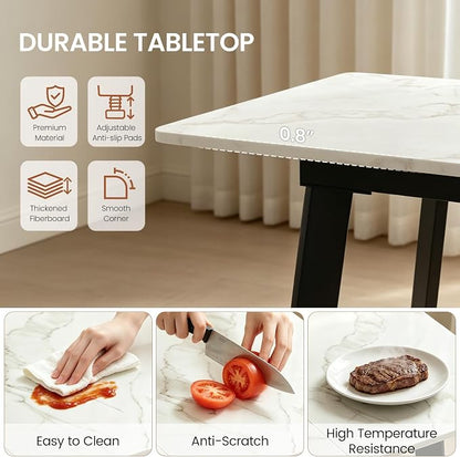 47.2"-63" Extendable Dining Room Table Set for 4-8 People, White | Removable Extension Leaf, Robust MDF Rectangle Tabletop, 6 Grey U-shaped PU Leather Chairs, Heavy Duty Modern Kitchen Table