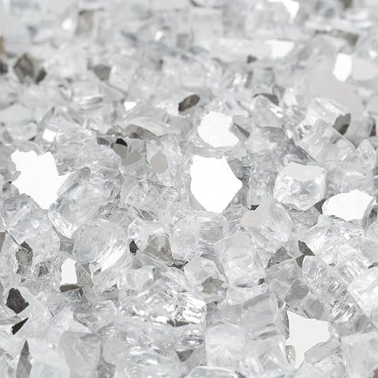 Onlyfire 10 lbs Fire Glass Rocks 1/4 Inch, Reflective Tempered Glass for Propane Fire Pit & Gas Fireplace, High Luster Firepit Glass Stones for Fire Table, Platinum (Multicolor Options Available)