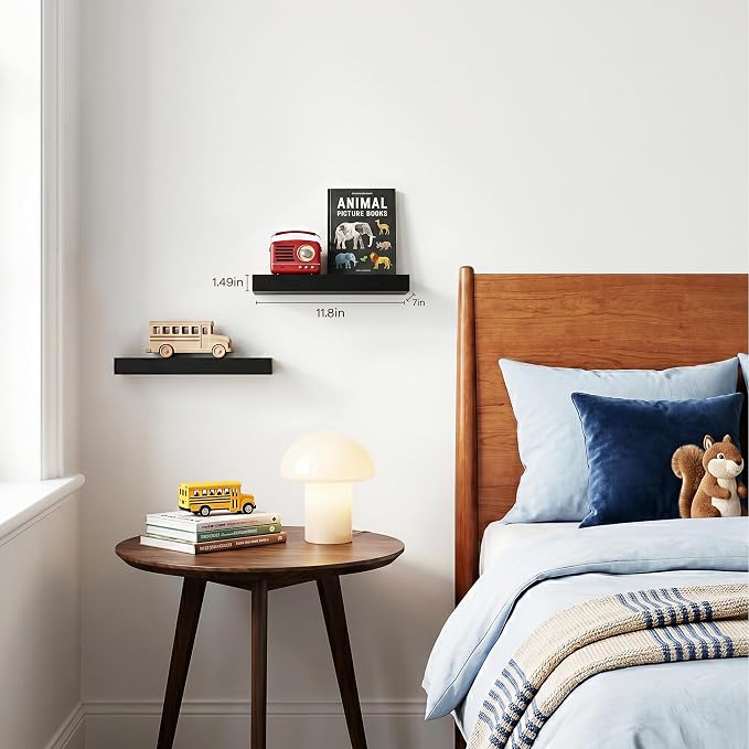 Floating Shelves Set of 2,11.8'' Wood Wall Shelves with Invisible Bracket for Living Room,Bedroom,Kitchen,Bathroom,Black