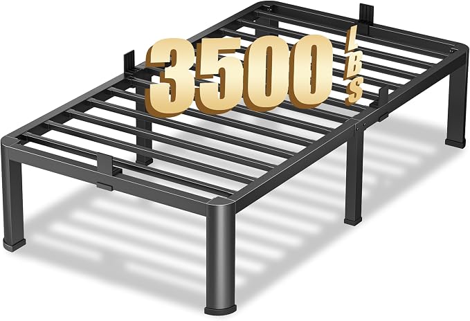VIPSHOW 12 Inch Twin Heavy Duty 3500 lbs Bed Frame with Round-Corner Legs & Anti-Squeak Design – Quick Assembly Metal Platform, No Box Spring Needed