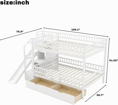 Full Over Full Bunk Bed with Slide and Staircase
