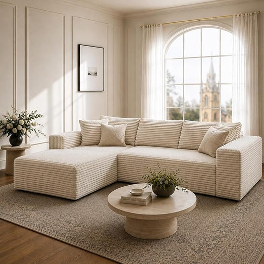 103” Cloud Sectional Couch, Convertible Boneless Couch, Modular L-Shaped Couch, Soft Friendly Fluffy Couch, No Assembly Required(Left-Facing, Beige)