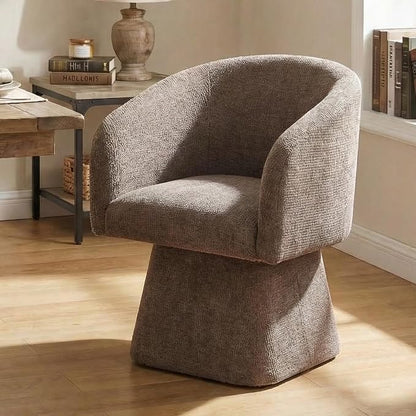 VKNOW Upholstered Swivel Dining Chairs Set of 1, Modern Dining Room Chairs with Barrel Back, Accent Arm Chair for Dining Room, Living Room, Bedroom, Vanity, Dark Brown