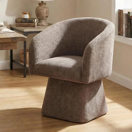 VKNOW Upholstered Swivel Dining Chairs Set of 1, Modern Dining Room Chairs with Barrel Back, Accent Arm Chair for Dining Room, Living Room, Bedroom, Vanity, Dark Brown