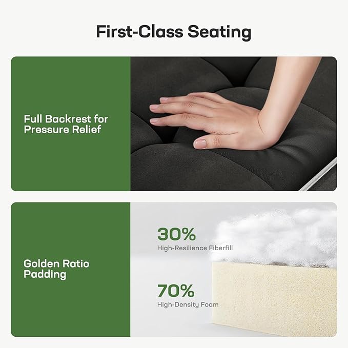 Marsail 3-in-1 Convertible Futon Sleeper Sofa Bed, Pull Out Couch with Adjustable Backrest, USB Charging & Side Pockets, Velvet Fabric Sofa for Living Room, Apartment, Loveseat, Dark Black