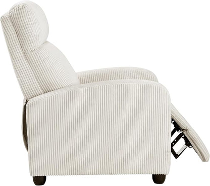 Lexicon Corduroy Pushback Recliner Chair Armchair Push Back Recliner, Solid Wood Frame and Metal Base, Easy Assembly Small Soft Single Sofa Accent Chair for Living Room/Office/Apartment, Beige