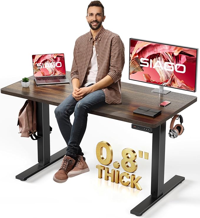SIAGO Electric Standing Desk Adjustable - 48 x 24 Inch Sit Stand up Desk with 0.8 Inch Thick Tabletop - Adjustable Height Table with 3 Memory Preset, Cable Management for Home Office