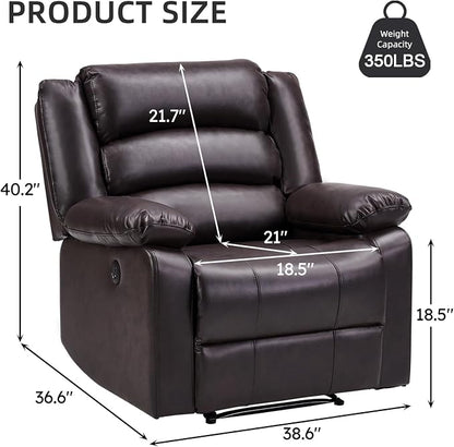 EBELLO Faux Leather Classic Power Recliner Chair, Oversized Electric Overstuffed Reclining Chair with Soft Cushion and Back, Sofa with Comfortable Armchair, Classic Brown