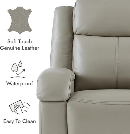 Watson & Whitely Oversized Genuine Leather Power Recliner Chairs for Big and Tall, Wall Hugger Recliner with Power Headrest & Charging Ports, Extra Large Reclining Chair for Living Room, Grey