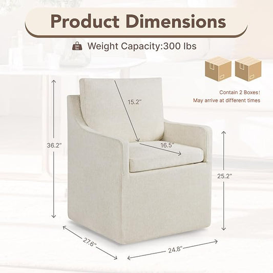 KISLOT Upholstered Dining Chairs Set of 2, Modern Dining Room Chairs with Casters & Washable Cover, Rolling Accent Chair with Hidden Storage for Kitchen, Farmhouse, Living Room, Oatmeal, 2 Box