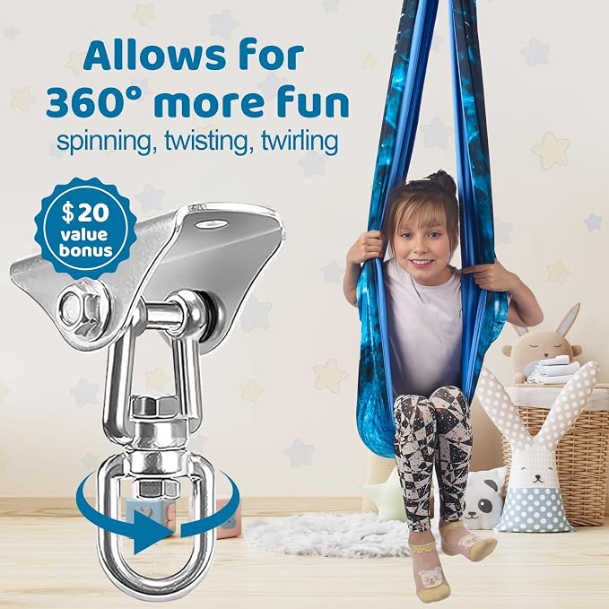 HiCamer Double Layer Sensory Swing for Kids & Adults Holds up to 300lbs Indoor and Outdoor Therapy Cuddle Swing with 360° Swivel Hanger Kit Adjustable with Aspergers Autism ADHD (Ice Teal)
